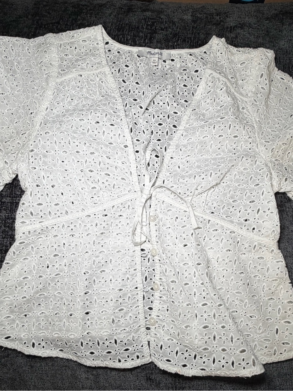 Madewell White Eyelet Tie Front Flutter Sleeve Top Blouse Size XS